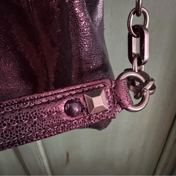 💜 ✨ COACH Kristen Satchel Metallic Purple Studded Handbag - Picture 6 of 10
